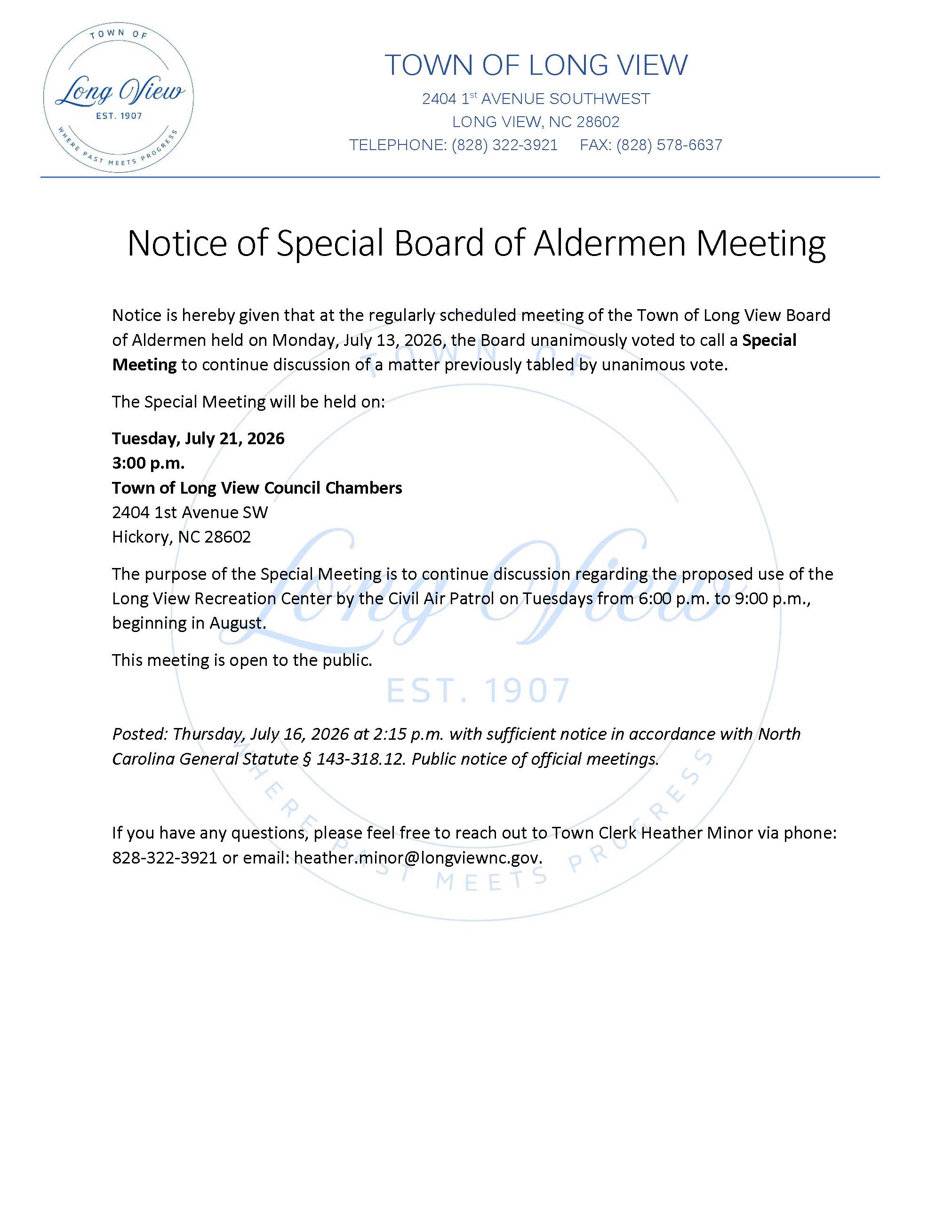 Special Meeting Notice